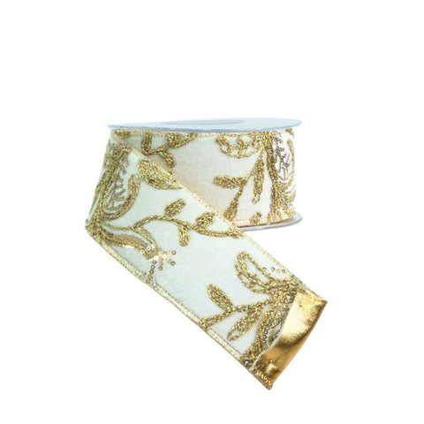 BEIGE RIBBON WITH GOLD FLOWER S