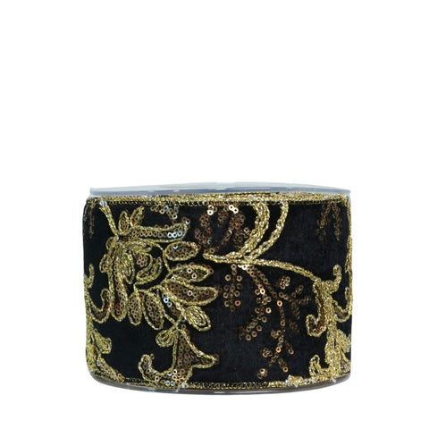 BLACK RIBBON WITH GOLD FLOWER