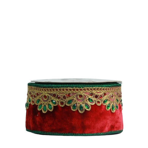 CHERRY RIBBON WITH GREEN FLOWERS