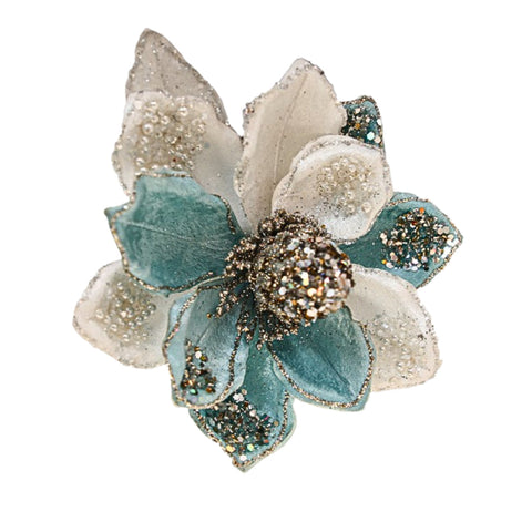SOFT VELVET MAGNOLIA FLOWER BLUE &amp; WHITE