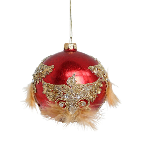 RED CHRISTMAS TOP WITH GOLDEN BIRD