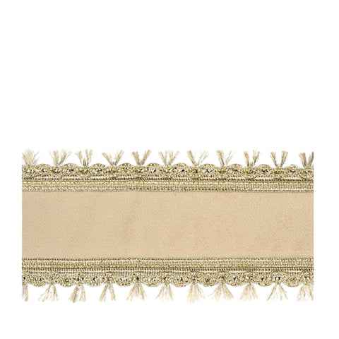 BEIGE RIBBON WITH FLORAL COLORED STRIPES