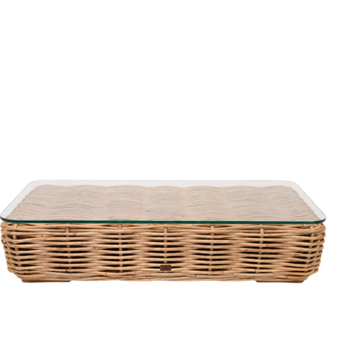 SAINT TROPEZ Coffee Table with Natural Rattan & Glass
