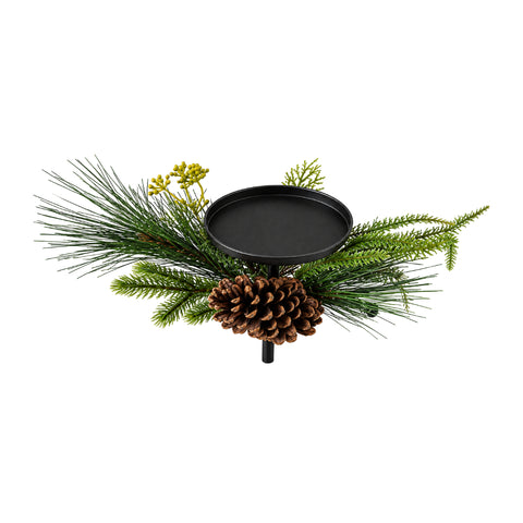 PINE WITH PINECONE CANDLE HOLDER, D 20 CM