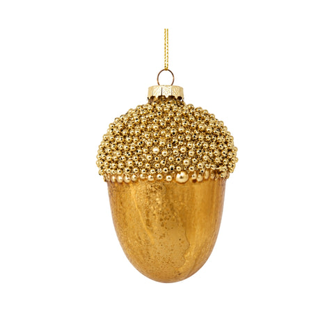 TRANSPARENT GLASS HAZELNUT WITH GOLD BEADS 6.3*6.3*8.5