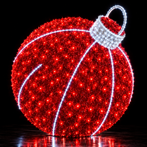 HANGING BALL WITH ALUMINUM FRAME, LIGHTS AND RED GARLAND – 120 CM