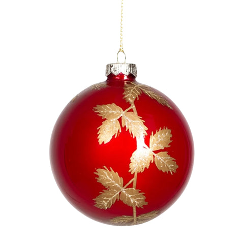 RED GLASS TOP WITH GOLD LEAVES