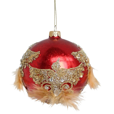 RED CHRISTMAS TOP WITH GOLDEN BIRD